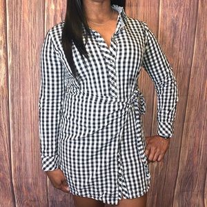 Skies Are Blue Checkered Wrap Shirt Dress